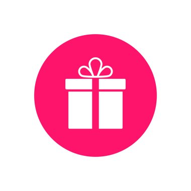 Hediye kutusu simgesi. Kırmızı çemberdeki vektör izole edilmiş hediye düz çizimi.