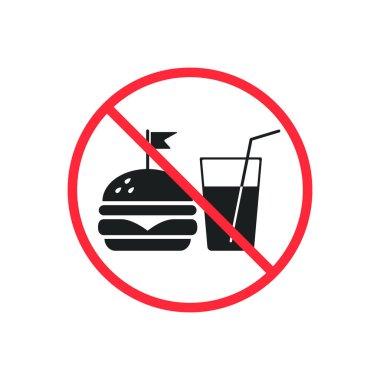 Fast Food and drink içki yasağı işareti yok. Vektör izole edilmiş sembol.