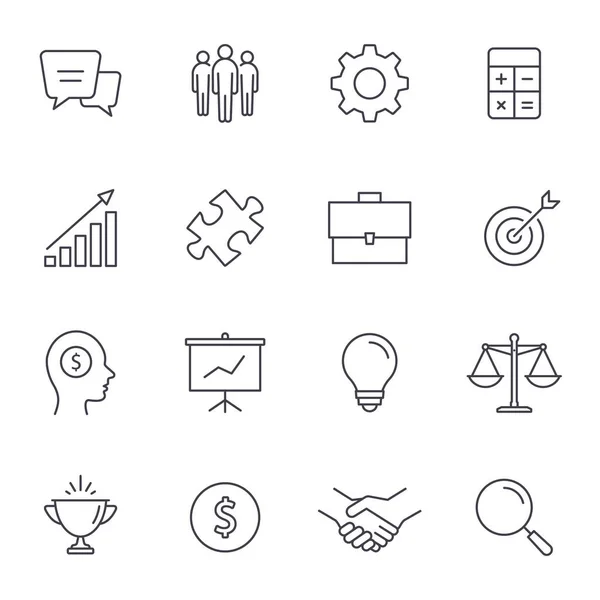 Business Icon Set Vector Line Symbols Isolated White — Stock Vector