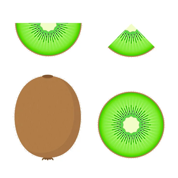 Kiwi Vetor Definido Metade Fatia Todo Kiwi Fresco Kiwi Cartoon — Vetor de Stock