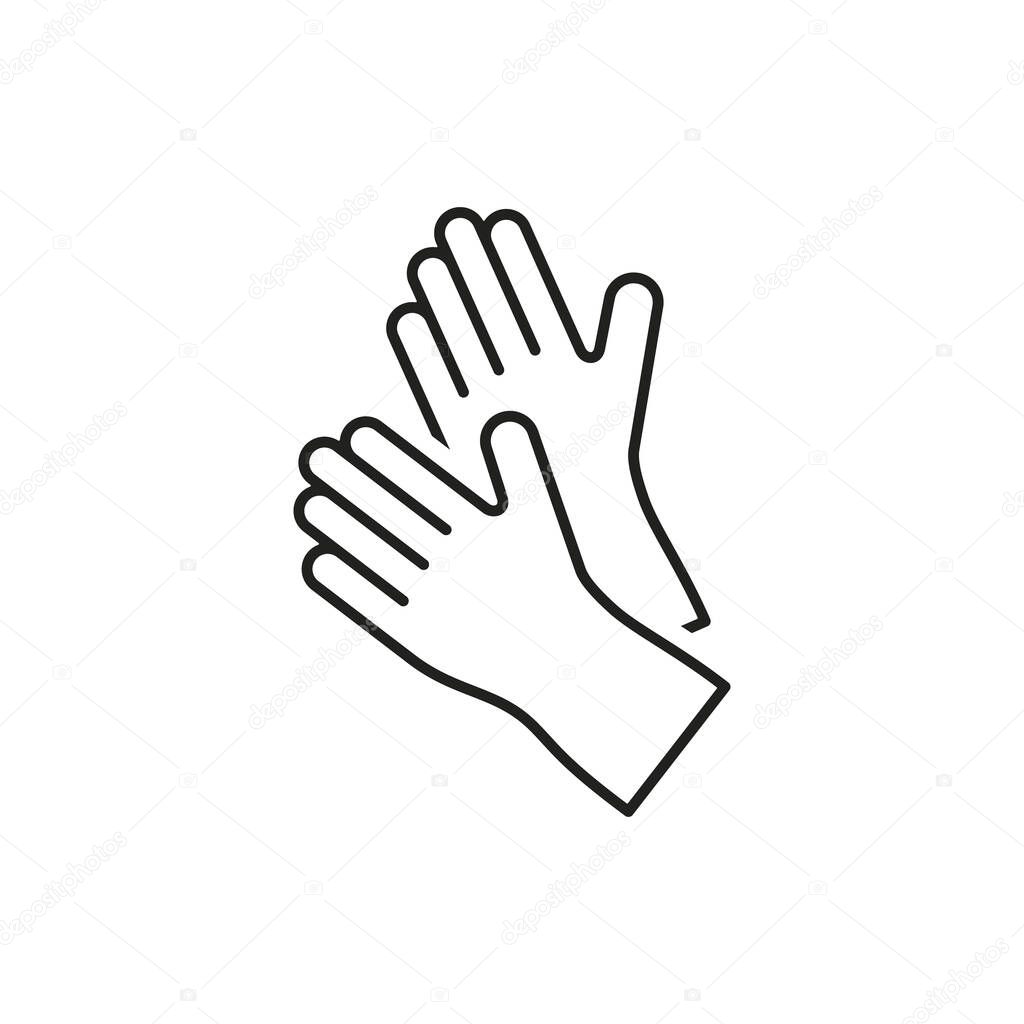Rubber gloves icon. Latex hand protection sign. Housework cleaning equipment symbol. Linear icon on white background. Vector.