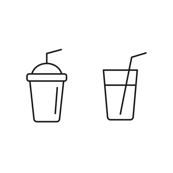 ドリンクカップアイコンセット コーヒー ミルクセーキ 紅茶とスムージー ジュース紙とプラスチックカップのセット ベクトル分離イラスト — ストックベクタ
