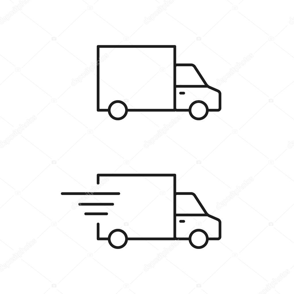 Delivery Truck line icon set on white background. Vector isolated transportation illustration.