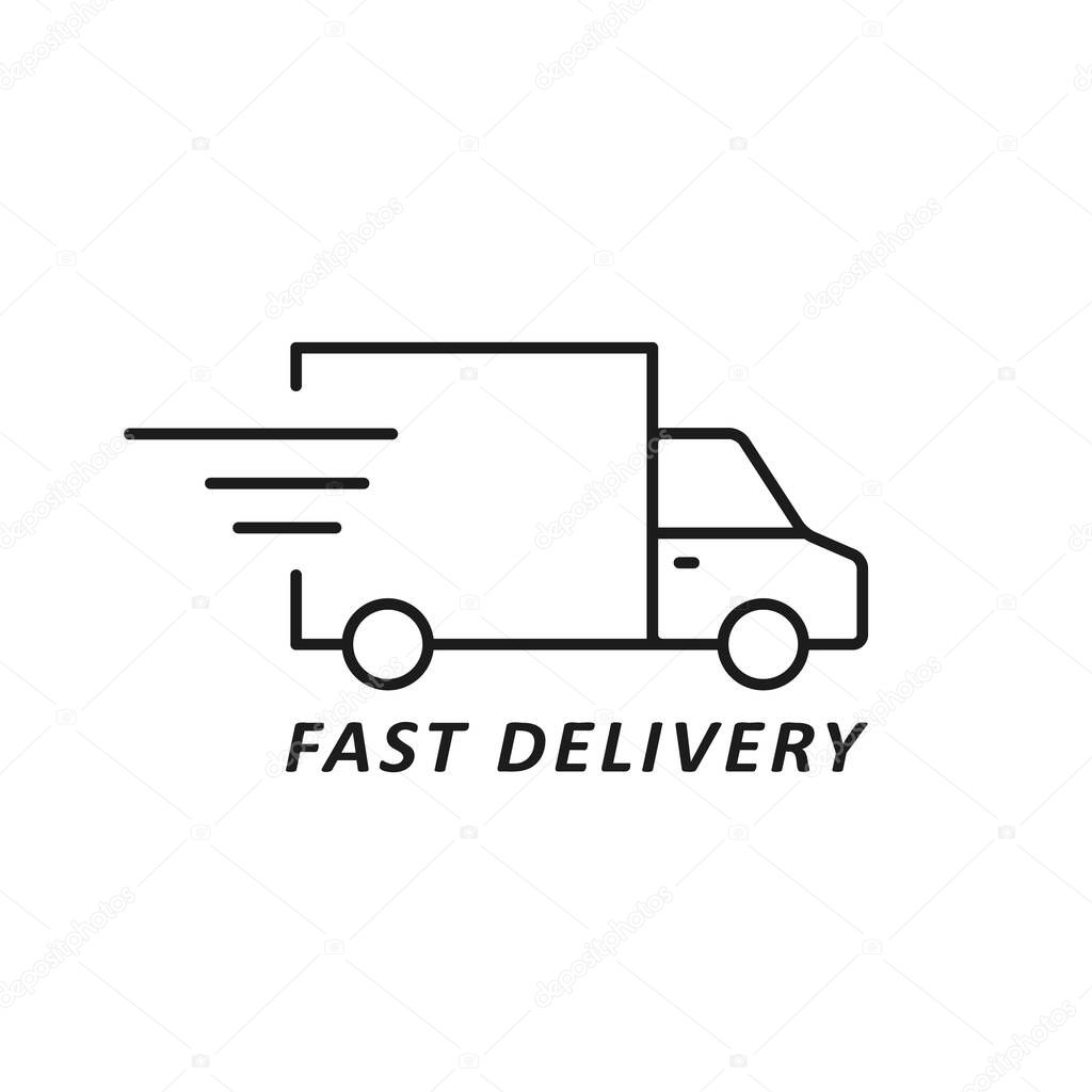 Delivery Truck line icon on white background. Fast delivery Vector isolated transportation illustration.