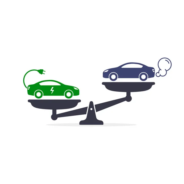 Elektrikli Arabaya Karşı Benzin Dizel Araba Ölçekli Ikon Vektörü Elektrik — Stok Vektör