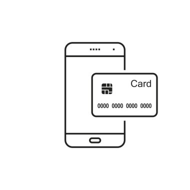 Web siteleri ve mobil hat düz tasarım izole illüstrasyon için NFC mobil pone ödeme vektör simgesi.
