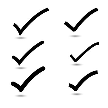 Vektör doğru simgesi simgeleri ayarlayın. Siyah onay işareti sembol simgeler beyaz arka plan üzerinde izole..