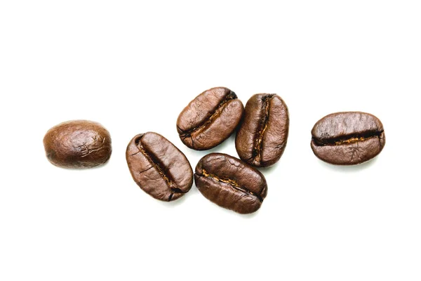 Närbild Kaffebönor Isolerad Vit Bakgrund — Stockfoto