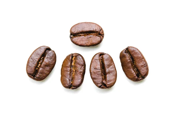 Närbild Kaffebönor Isolerad Vit Bakgrund — Stockfoto