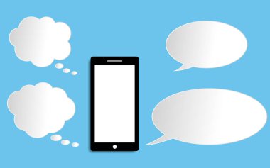Konuşma balonu düz tasarım modern vektör illüstrasyon kavramı ile akıllı telefon.