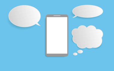 Konuşma balonu düz tasarım modern vektör illüstrasyon kavramı ile akıllı telefon.