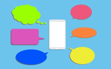 Konuşma balonu düz tasarım modern vektör illüstrasyon kavramı ile akıllı telefon.