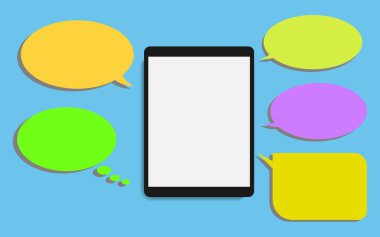 Konuşma balonu düz tasarım modern vektör illüstrasyon kavramı ile tablet.