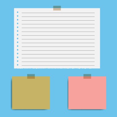 boş not defteri sayfaları ve İskoç teyibini kare. Not kağıdı bej yapışkan bant ile sıkışmış.