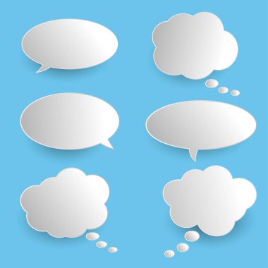 Vektör konuşma balonları çıkartmalar ayarlayın. Boş boş beyaz konuşma balonları