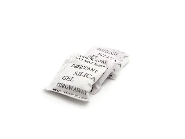 Πακέτα Silica Gel Που Απομονώνονται Λευκό Φόντο — Φωτογραφία Αρχείου