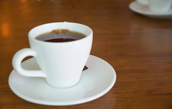 Primer Plano Taza Caliente Una Mesa Madera Espacio Copia — Foto de Stock