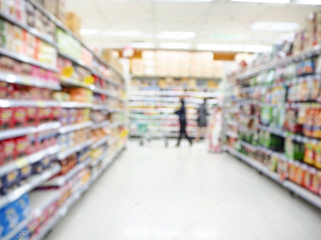 Abstract blurred of people walking in the supermarket background.