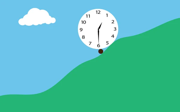 Horloge Style Plat Sur Fond Montagne Conception Illustrateur Vectoriel — Image vectorielle