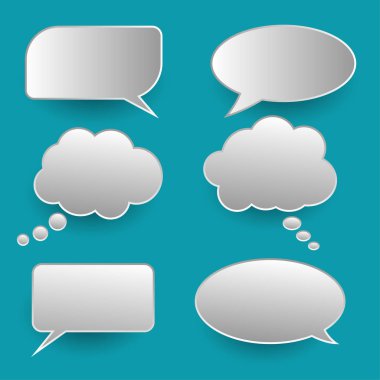 Vektör konuşma balonları çıkartmalar ayarlayın. Boş boş konuşma balonları