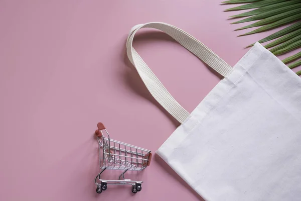 Bolso Blanco Tela Lona Carro Cortar Saco Compras Tela Maqueta — Foto de Stock