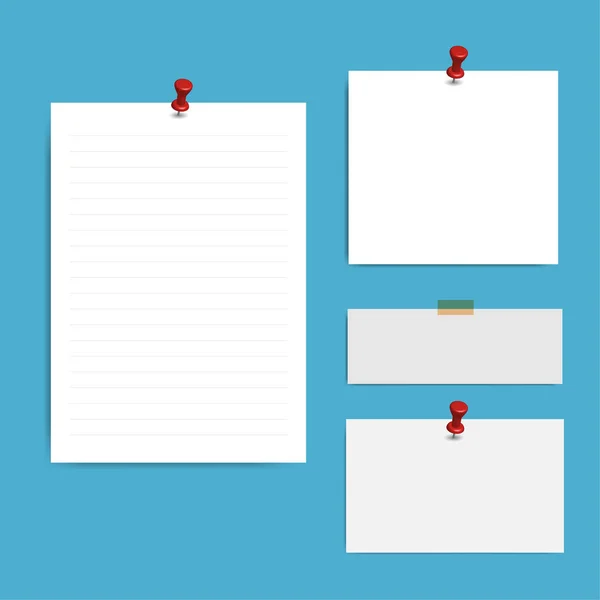Leere Quadratische Notizblock Seiten Und Pin Notizpapier Mit Roter Nadel — Stockvektor