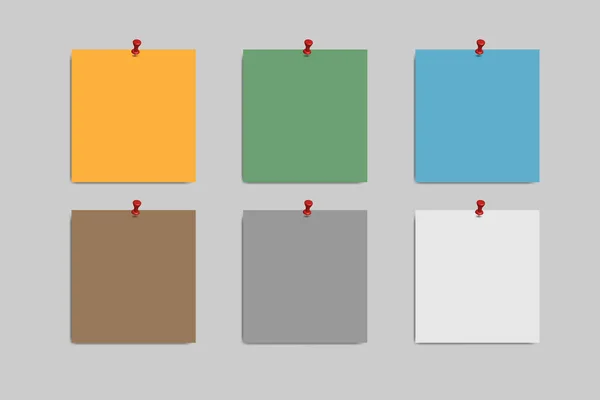 Páginas de bloc de notas al cuadrado en blanco y pin. Nota papel pegado con rojo p — Archivo Imágenes Vectoriales