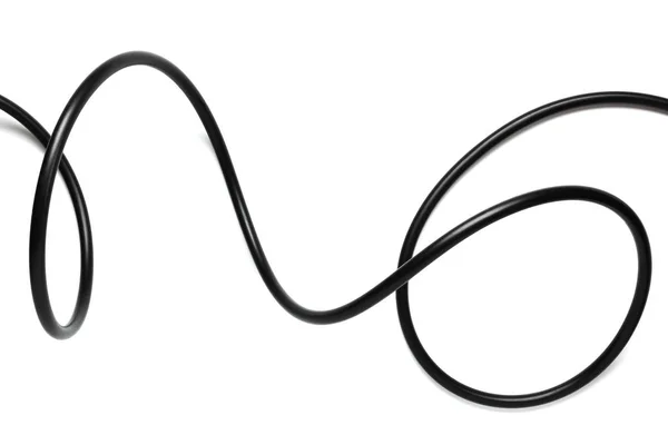 Ein schwarzes Kabel isoliert auf weißem Hintergrund Abstraktion. — Stockfoto