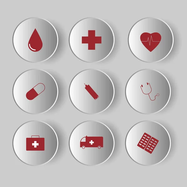 Icônes médicales sur fond gris. Signes de soins de santé pour le médecin — Image vectorielle