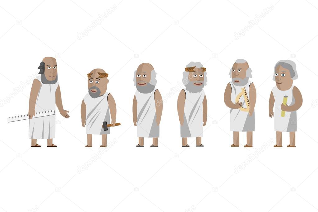 Greek philosophers scientists. Old man. greece. Isolated vectors