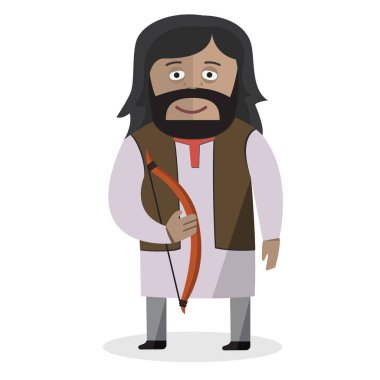 Ulusal elbiseli adam. Yay ve ok. Indo-Europeans. Ulusal giysiler. Vektör çizim.