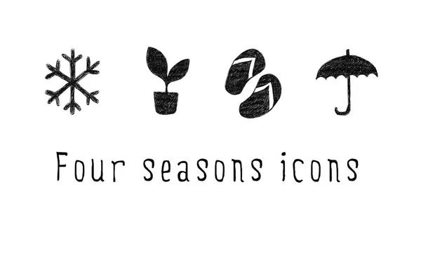 Four Seasons Icons Hand Drawing Winter Spring Summer Autumn — Stock Photo, Image