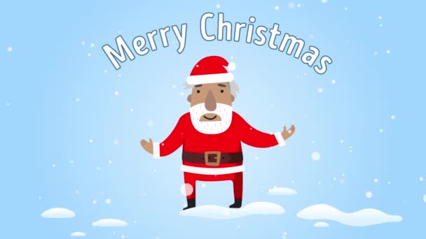 Babbo Natale sorride e si congratula Buon Natale. Design piatto. Biglietto elettronico di auguri con testo Buon Natale . — Video Stock