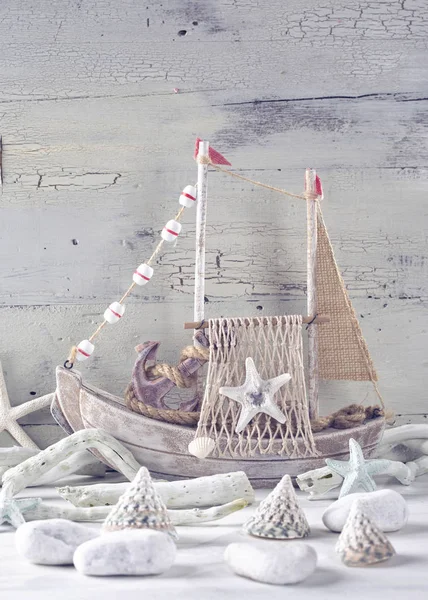 Декорации Морской Жизни Белом Потрепанном Фоне — стоковое фото
