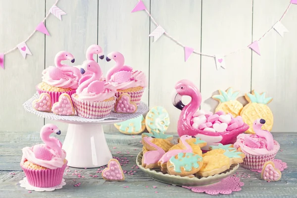 Flamingo Ananas Cookies Για Πάρτι — Φωτογραφία Αρχείου