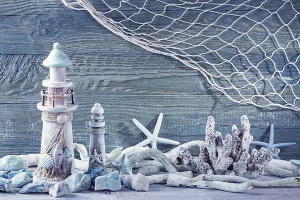 青のみすぼらしい背景に海洋生物の装飾 — ストック写真