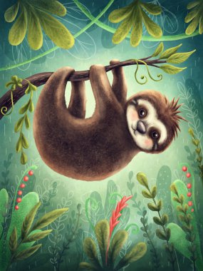 Illustration with a cute sloth clipart