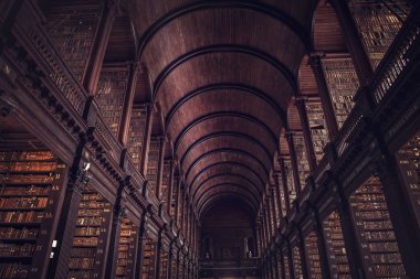 Dublin, İrlanda - 14 Temmuz 2018: Dublin, İrlanda için 14 Temmuz 2018 Trinity College kitaplığında uzun Oda.