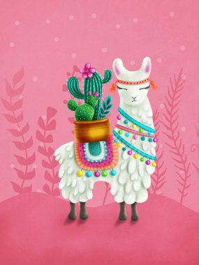 Illustration of a cute llama clipart