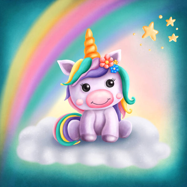 Digital Illustration Little Cute Unicorn — Stock Photo, Image
