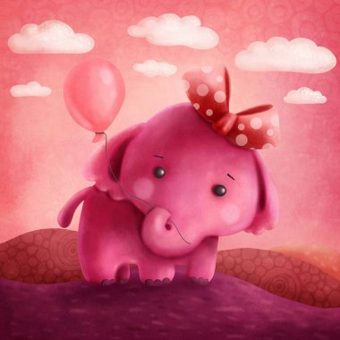 Illustration of a cute pink elephant clipart