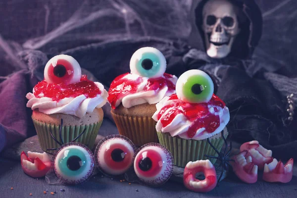 Halloween Cupcakes Med Söta Ögon För Fest — Stockfoto