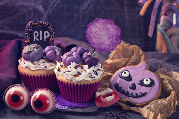 Bonbons Pour Fête Halloween Sur Fond Bois — Photo