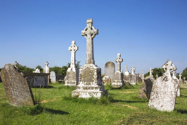 Clonmacnoise 大教堂与典型的十字架和坟墓 修道院废墟 爱尔兰 — 图库照片