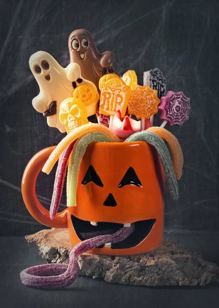 Pumpkin Mug Sweets Halloween Party — Stock Photo, Image