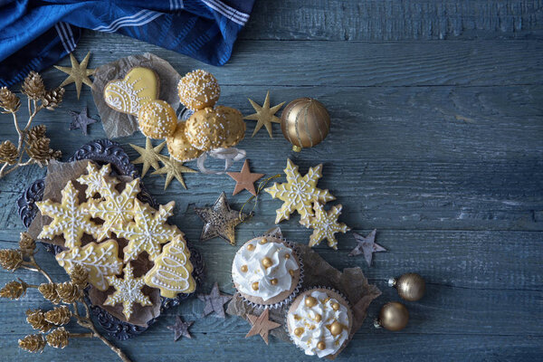 Christmas cookies on a wooden background