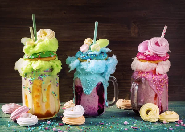 Freakshakes Koblihami Cukrovou Nití — Stock fotografie