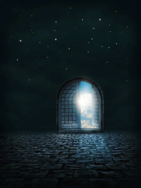 Porte Ouverte Dans Nuit — Photo