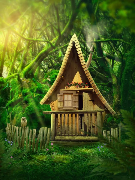 Forêt Fées Avec Une Petite Maison — Photo