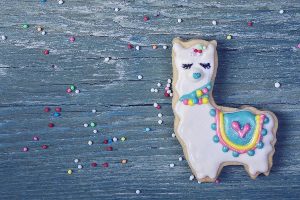 Llama Cookie Trä Bakgrund — Stockfoto